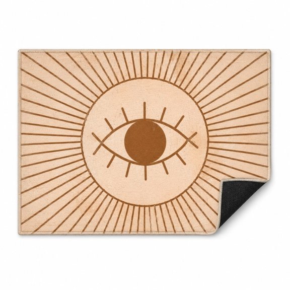 Boho Celestial Sun Evil Eye Doormat – Beige Brown Abstract Entryway Mat, 2 Sizes