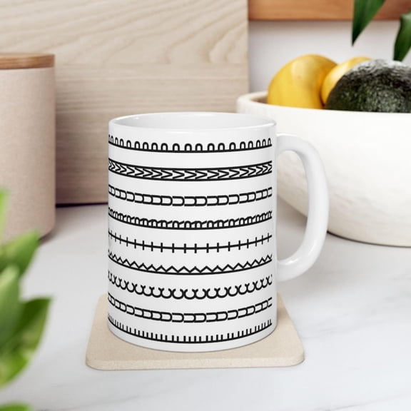 Boho Ceramic Coffee Mug Minimalist Black and White Design.