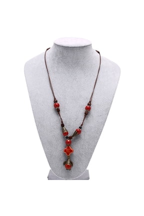 Boho Ceramic Statement Necklaces Woman Long Wood Sweater Chain Pendant Jewelry