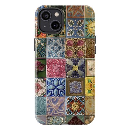 Boho Ceramic Tile iPhone Case, Retro Artistic Print, Phone Cover for iPhone 16 15 14 13 12 11 Pro Max