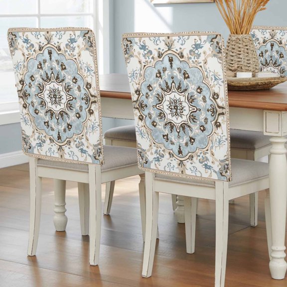 Boho Chair Back Covers, Ethnic Aztec Southwest Neutral Aesthetic Motifs Removable Chair Covers for Dining Chairs Set of 4, Washable Chairs Slipcovers Back Seat Protector for Wedding Party 19"x20"