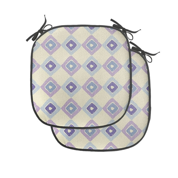 Boho Chair Seating Cushion Set of 2, Continuing Themed Pattern with Pencil Hatched Inspired Nested Rhombs, Seat Pads for Office with Anti-slip Backing, 16"x16", Eggshell and Multicolor, by Ambesonne