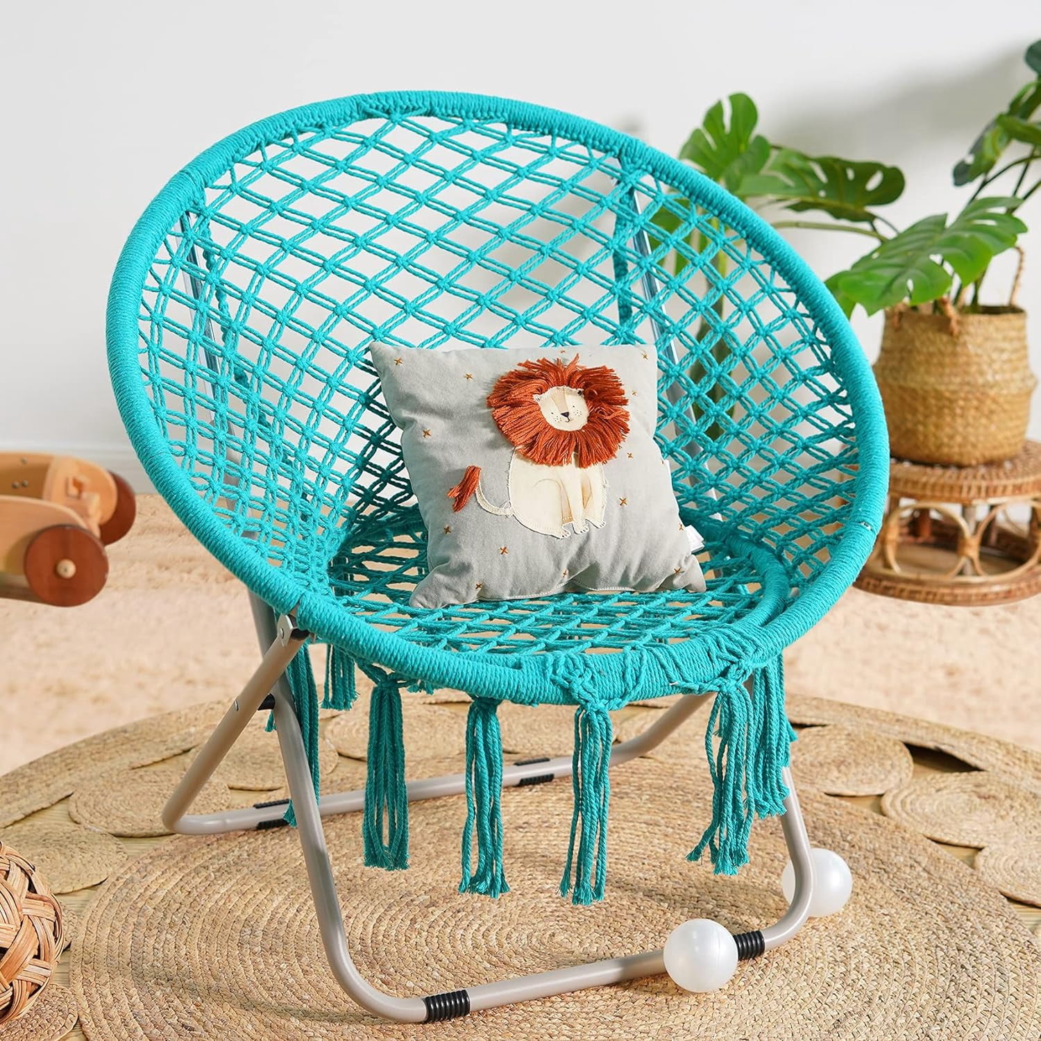 Boho Chair with Folding Metal Frame, 100% Cotton Handmade Round Cozy ...