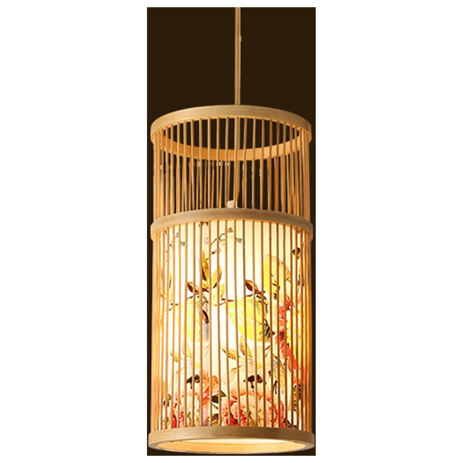 Boho Chandelier Light Fixture Bamboo Woven Lampshade Ceiling Light