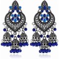 thumbnail image 1 of Boho Chandellier Jhumka Statement Dangle Earrings for Women Vintage Large Flower Ball Bead Tassel Drop Dangling Earring Indian Bollywood Jewelry Holiday Festival Christmas, 1 of 4