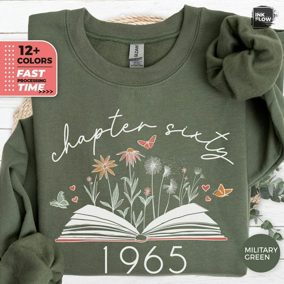 Boho Chapter Sixty Birthday Sweatshirt, 60th Birthday Book Lovers, 1965 Floral Boho Vintage Sweater, Turning 60, Sixty Milestone SWEATSHIRT All Size S-5XL