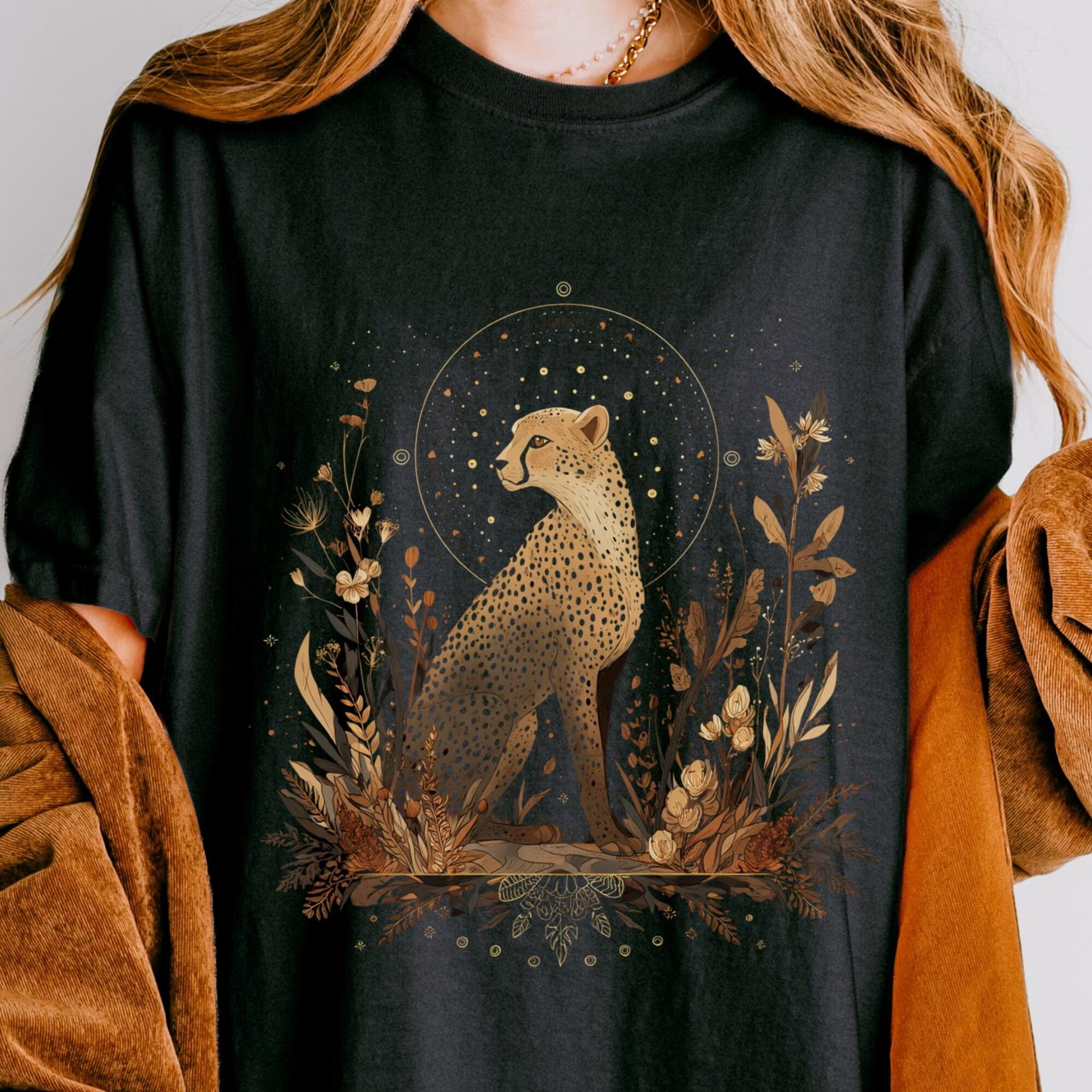 Boho Cheetah TShirt Rustic Wildlife Cat Lover Top Celestial Animal ...