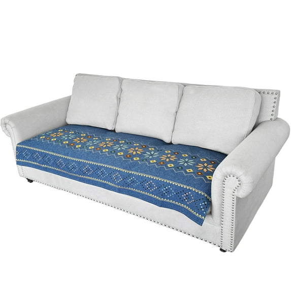 Boho Chenille Couch Covers,Geometric Couch Covers for Sofa,Chenille Couch Cover Non Slip,Sectional l Shaped Sofa Furniture Protector Cover for Home Decor,(Lake Blue)