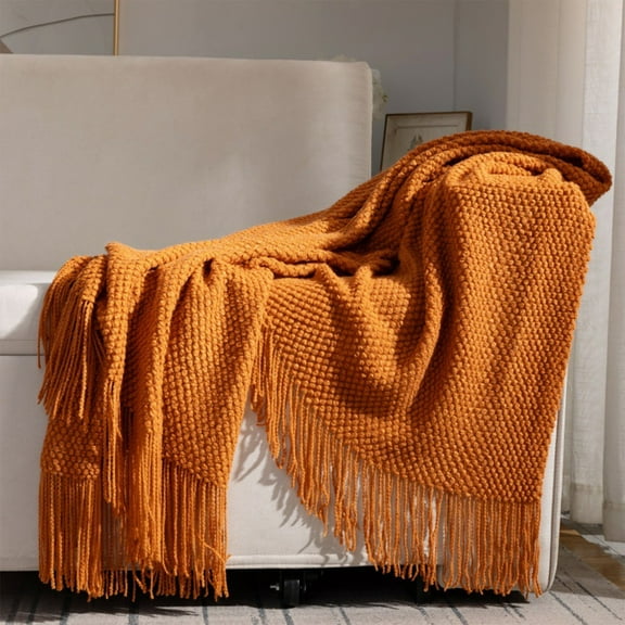 Boho Chenilles Knit Throw Blanket for Couch, Soft Fleece Lightweight Bed Throw Cozy Comforts Blanket with Fringe, Acrylic Decorative Knitted Throw Blanket with Tassels, 172×127cm