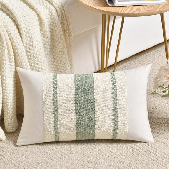 Sage Green Retro Boho Pillow Cover 12x20 Inch, Macrame Weave Cotton Blend Throw Cushion for Bed Sofa, Hidden Zipper Home Decor, Green