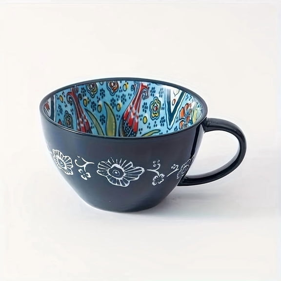 Boho Chic 14oz Ceramic Coffee Mug - Large Capacity, Heat-Resistant, Microwave Safe, Reusable & Dishwasher Safe for Milk and Coffee