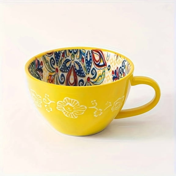 Boho Chic 14oz Ceramic Coffee Mug - Large Capacity, Heat-Resistant, Microwave Safe, Reusable & Dishwasher Safe for Milk and Coffee