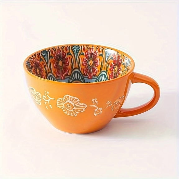 Boho Chic 14oz Ceramic Coffee Mug - Large Capacity, Heat-Resistant, Microwave Safe, Reusable & Dishwasher Safe for Milk and Coffee