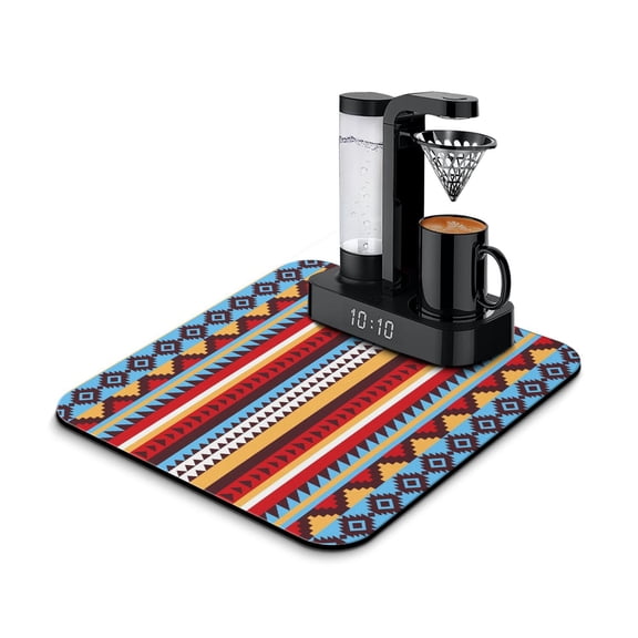 Boho Chic Absorbent Dish Drying Mat, Leak-Proof Coffee Bar Mat with Vintage Tribal Patterns, Non-Slip Kitchen Counter Mat