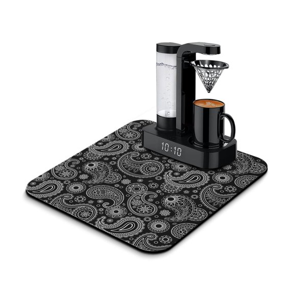 Boho Chic Absorbent Dish Drying Mat, Leak-Proof Coffee Bar Mat with Vintage Tribal Style, Non-Slip Kitchen Counter Mat for Coffee Makers