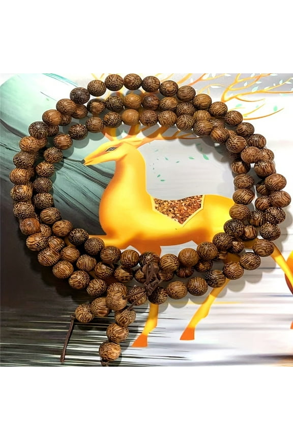 [Boho-Chic Agarwood Bead Herbal Scented] Elegant Boho-Chic 108pcs Natural Agarwood Bead Bracelet, Honey & Herbal Scented, Perfect for Couples & Gifts