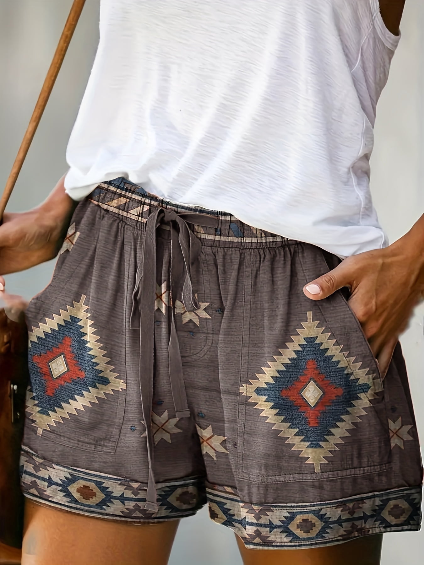 Neon Multicolor Ethic Aztec Doodle Print Women's Shorts