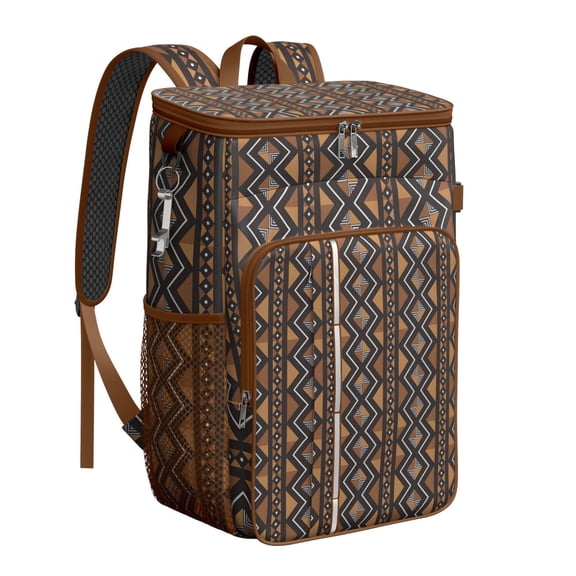 Boho Chic Backpack Cooler 26 Cans – Leakproof Insulated Cooler Bag with Tribal Style Patterns, Waterproof Lunch Backpack for Beach, Camping, and Hiking