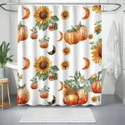 Boho Chic Bathroom Set: Moon Phases Shower Curtain & with Pumpkin Sunflower Pattern Unique Design for Your Home Sanctuary