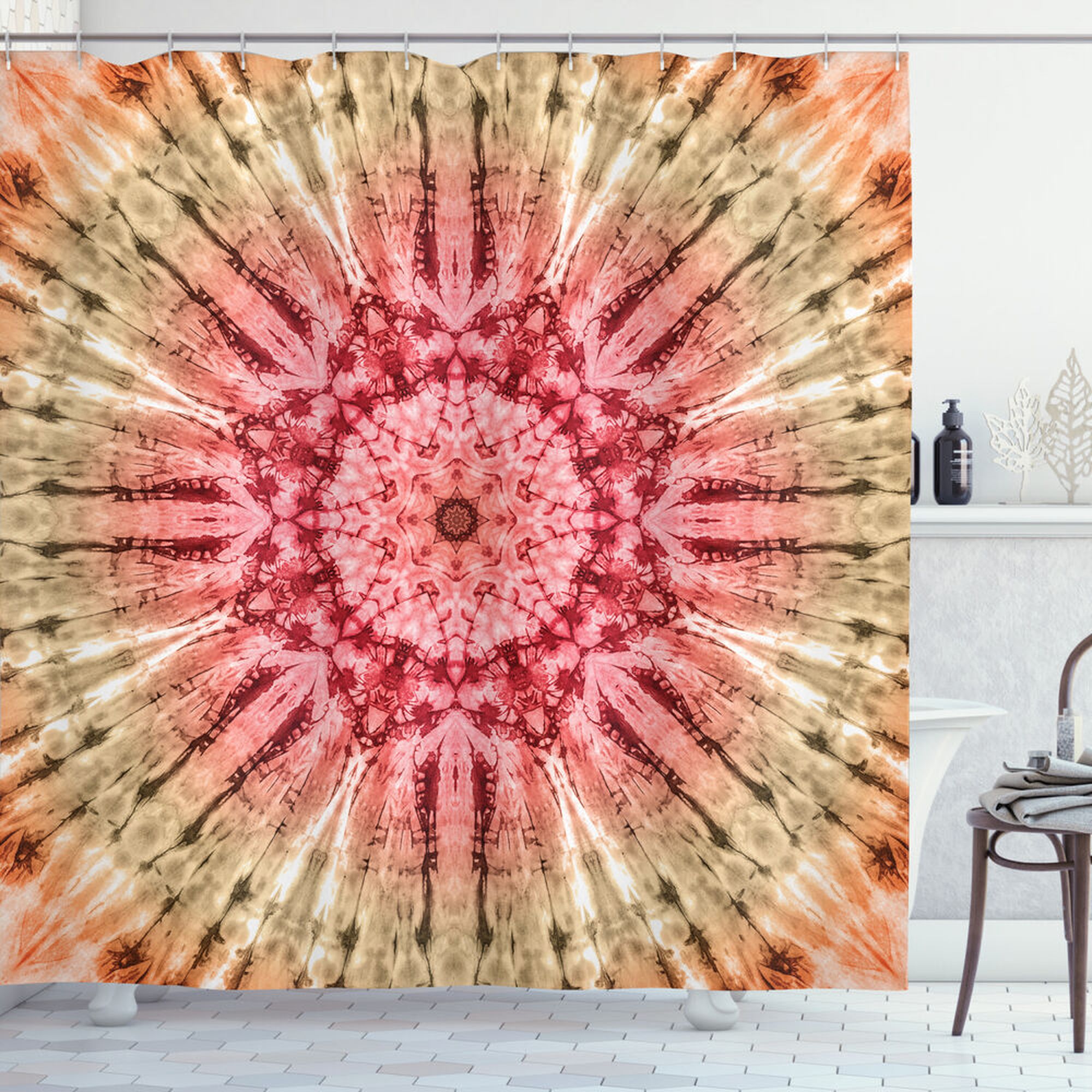Boho Chic Batik Shower Curtain Vibrant Red and Earthy Brown Design