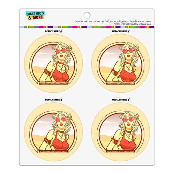 Boho Chic Bohemian  Fashionable Hippie Woman In Desert Refrigerator Fridge Locker Vinyl Circle Magnet Set