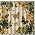 Boho Chic Butterfly & Flower Shower Curtain Vintage Nature Pattern