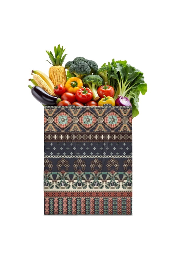 Boho Chic Canvas Tote Bag – Vintage Floral Tribal Pattern Reusable Grocery Bag, Abstract Geometric Earthy Aesthetic Shopping Bag for Women, Hippie & Artistic Lifestyle