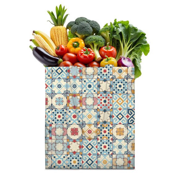 Boho Chic Canvas Tote Bag – Vintage Floral Tribal Pattern Reusable Grocery Bag, Abstract Geometric Earthy Aesthetic Shopping Bag for Women, Hippie & Artistic Lifestyle