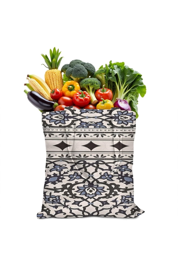 Boho Chic Canvas Tote Bag – Vintage Floral Tribal Pattern Reusable Grocery Bag, Abstract Geometric Earthy Aesthetic Shopping Bag for Women, Hippie & Artistic Lifestyle