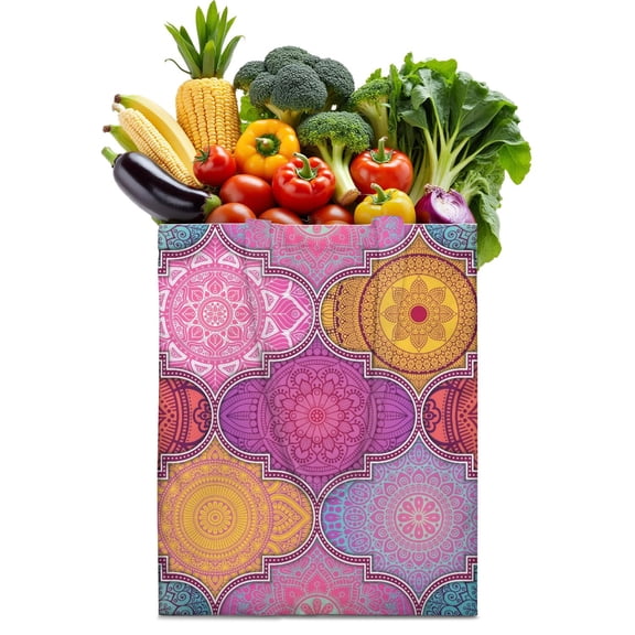 Boho Chic Canvas Tote Bag – Vintage Floral Tribal Pattern Reusable Grocery Bag, Abstract Geometric Earthy Aesthetic Shopping Bag for Women, Hippie & Artistic Lifestyle