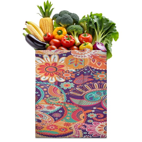 Boho Chic Canvas Tote Bag – Vintage Floral Tribal Pattern Reusable Grocery Bag, Abstract Geometric Earthy Aesthetic Shopping Bag for Women, Hippie & Artistic Lifestyle