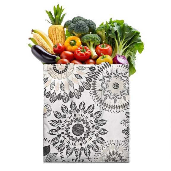 Boho Chic Canvas Tote Bag – Vintage Floral Tribal Pattern Reusable Grocery Bag, Abstract Geometric Earthy Aesthetic Shopping Bag for Women, Hippie & Artistic Lifestyle