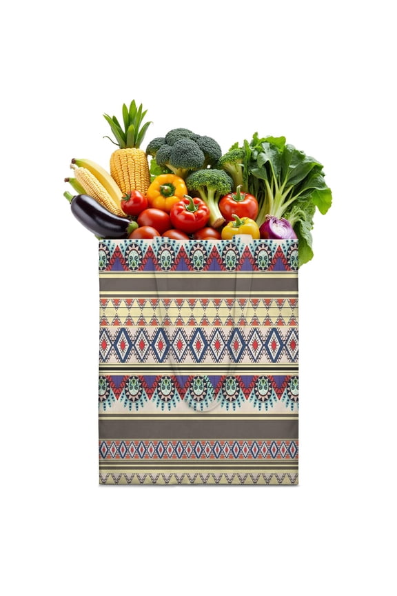 Boho Chic Canvas Tote Bag – Vintage Floral Tribal Pattern Reusable Grocery Bag, Abstract Geometric Earthy Aesthetic Shopping Bag for Women, Hippie & Artistic Lifestyle