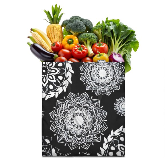 Boho Chic Canvas Tote Bag – Vintage Floral Tribal Pattern Reusable Grocery Bag, Abstract Geometric Earthy Aesthetic Shopping Bag for Women, Hippie & Artistic Lifestyle