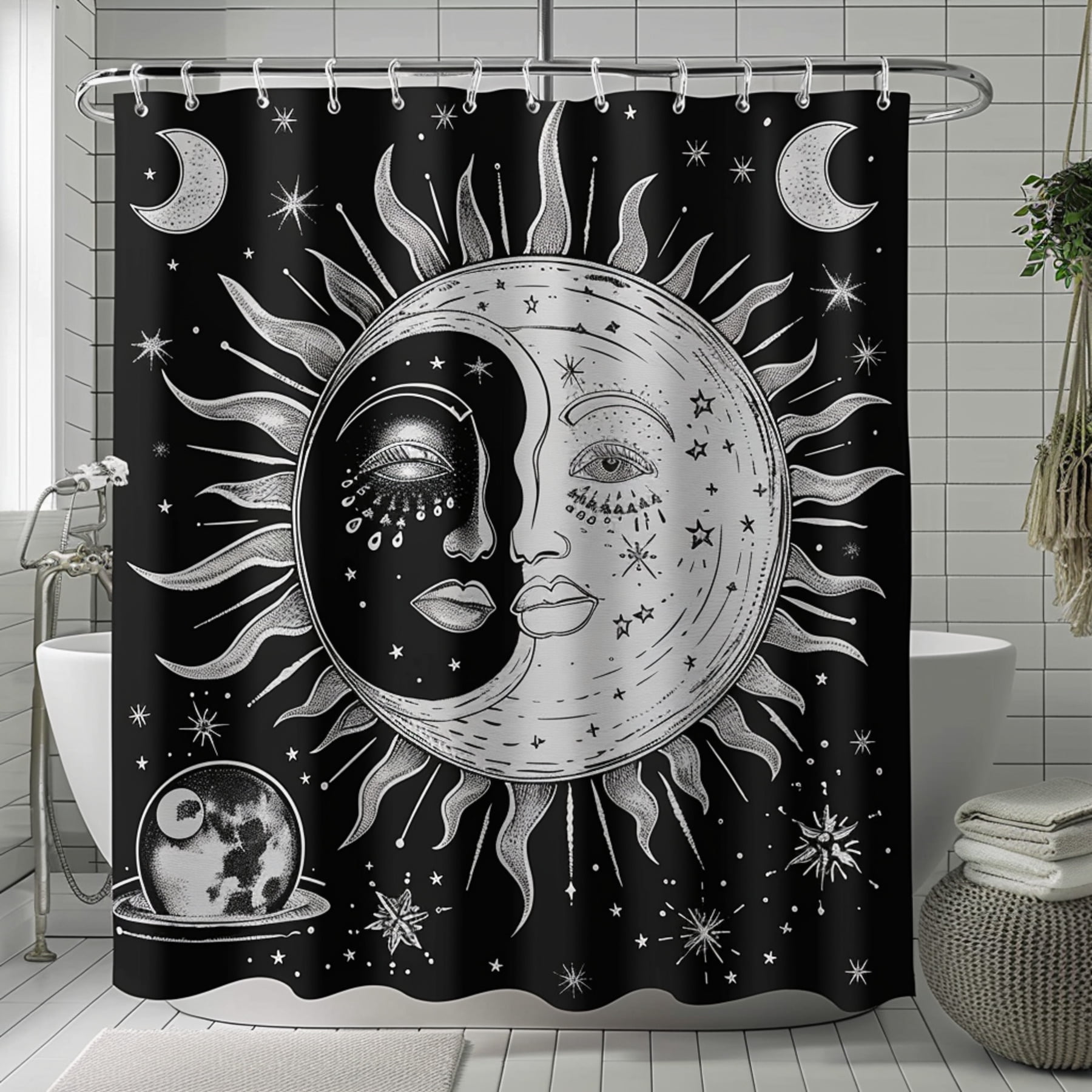 Boho Chic Celestial Moon and Sun Shower Curtain Transform Your Bathroom
