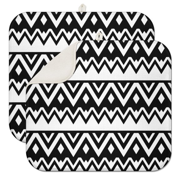 Boho Chic Coffee Mat Ethnic Vintage Dish Drying Pad Microfiber Kitchen Rack Pad Reversible Ultra Absorbent Draining Mat for Coffee Lovers Countertops