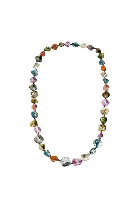 Boho Chic Colorful Mix of Mother of Pearl Shell Long Necklace