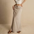 thumbnail image 1 of Boho-Chic Cotton Linen Skirt for Women Low Rise Drawstring Maxi Skirt Beige XL, 1 of 6