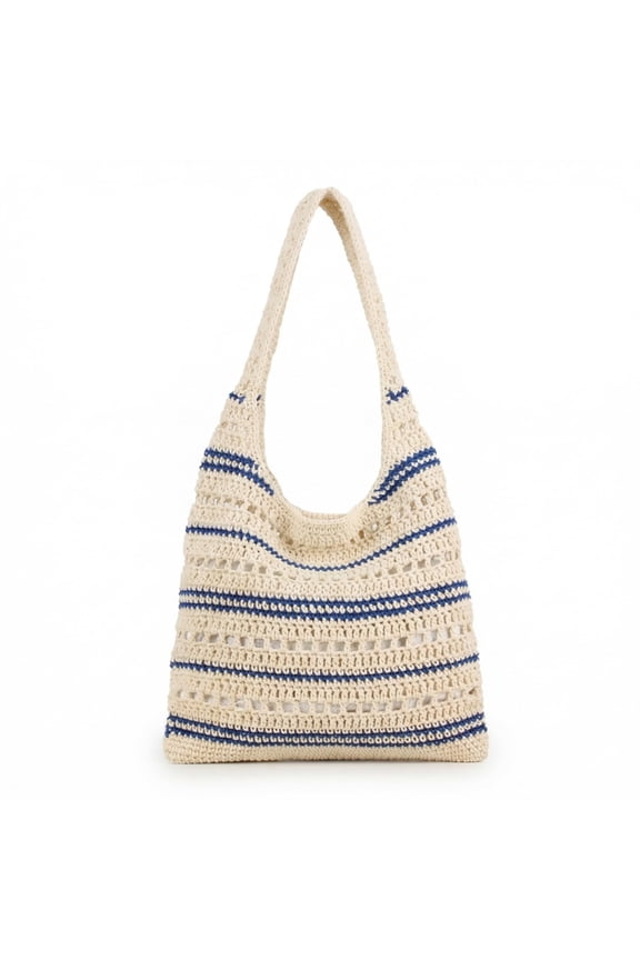 Boho Chic Crochet Tote, Handmade Polyester Rope, Lightweight Designer Shoulder Purse for Women Beach Vacation