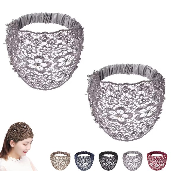 Boho-Chic Crystal & Pearl Embellished Wide Headbands, Elegant Floral Beaded Wide Headbands, Women's Retro Lace Headdress Scarf, One size fits all, suitable for women