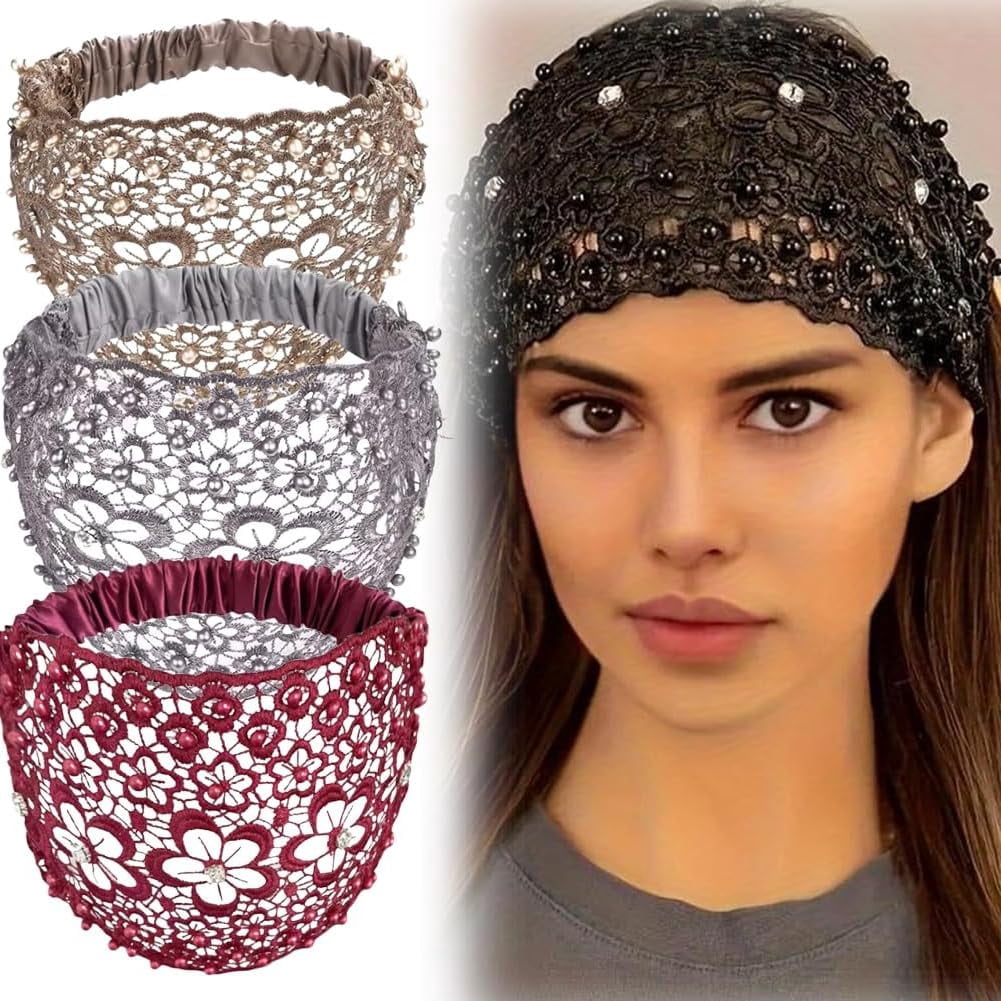 Boho-Chic Crystal & Pearl Embellished Wide Headbands Plum  display picture 2