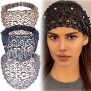 Boho-Chic Crystal & Pearl Embellished Wide Headbands Plum Blossom Hollow Elegant Floral Beaded Lace Head Coverings for Women
