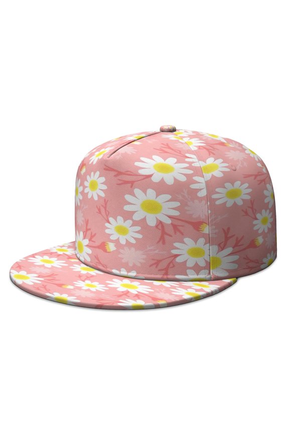 Boho Chic Daisy Baseball Cap – Floral & Leaf Flat Bill Hat, Trendy for Women & Teens