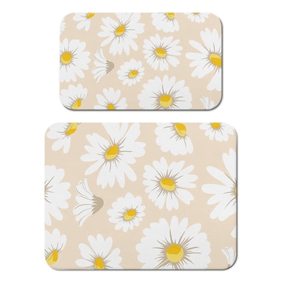 Boho Chic Daisy Print Coffee Mat, Vintage Floral Absorbent Dish Drying Mat, White Yellow Flower Kitchen Decor for Coffee Station or Sink Area