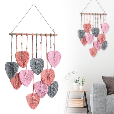 Boho Chic Decor Macrame Wall Decor Woven Macrame Wall Hanging Boho Wall Decor Wall Tapestry for Bedroom Custom Tapestry Wall Hanging Home Decor Tapestry Hangers Leaf Feather Wall Art Decorations A