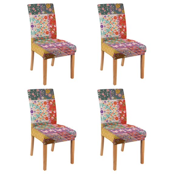 Boho Chic Dining Chair Covers Set of 4, Stretch Polyester Kitchen Slipcovers Featuring Vintage, Tribal Style, Retro, Nordic Style, Rustic, Ethnic Patterns with Removable Protector
