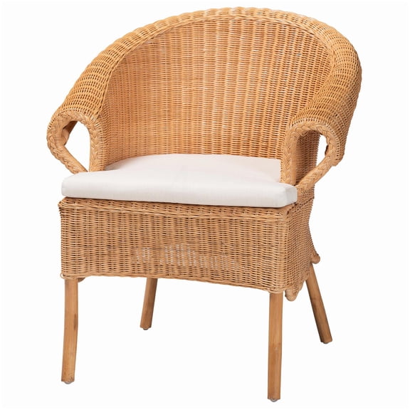Boho Chic Dining Chair Fully Assembled, Honey Color Rattan Armchair with Soft Fabric Cushion