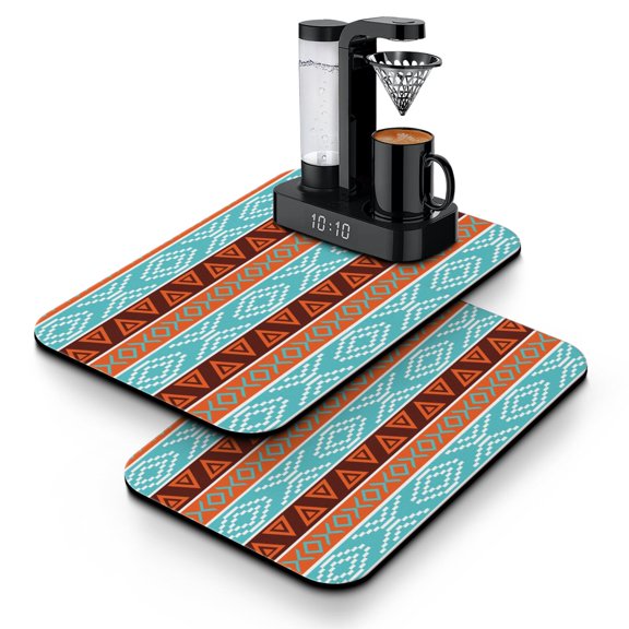 Boho Chic Dish Drying Mat, Super Absorbent Coffee Bar Mat with Leak-Proof Non-Slip Backing, Vintage Tribal Style Kitchen Counter Mat for Coffee Makers