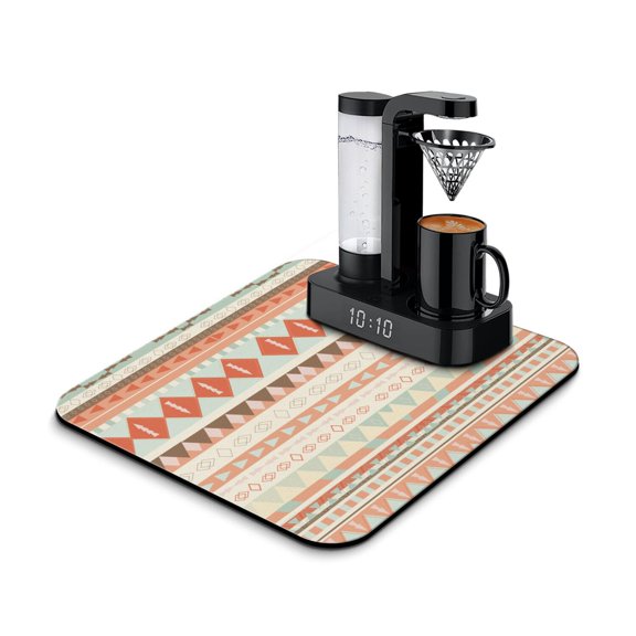 Boho Chic Dish Drying Mat, Super Absorbent Coffee Bar Mat with Leak-Proof Non-Slip Backing, Vintage Tribal Style Kitchen Counter Mat for Coffee Makers