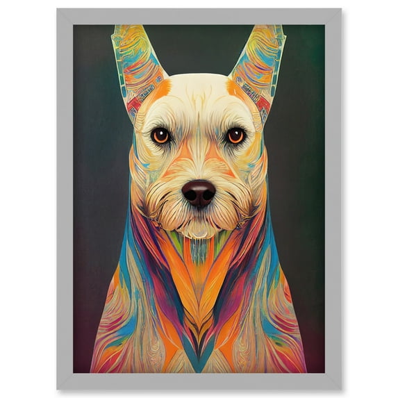 Boho Chic Dog Vibrant Tribal Pattern Painting Artwork Framed Wall Art Print A4